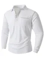 Wit heren poloshirt met lange mouwen, contraststiksels en een handige borstzak. - S / Tops / Wit