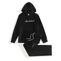 Men's warm black fuzzy fleece hoodie and pants lounge set with Muscleattack embroidery - S / Top And Bottom / Black