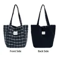 Reversible black and white plaid woolen tote bag for women, large capacity shoulder bag - Underarm Bag (HT-211) / Black Plaid