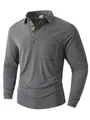 Grijs poloshirt met lange mouwen voor heren met contraststiksels en zak - S / Tops / Grijs