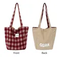 Sac fourre-tout réversible en laine avec motif à carreaux rouges et envers beige uni - Sac Sous le Bras (HT-211) / Plaid Rouge Vin