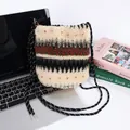 Chic faux shearling winter crossbody bag featuring geometric patterns and cord strap - Small Bucket Style (HT-277) / Drawstring / Black Gray Beige Fair Isle