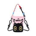 Cute cartoon cat print crossbody bucket bag with pink and black colorful braided rope strap - Pink Cat
