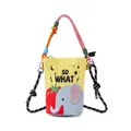 Casual yellow canvas bucket bag featuring a cute elephant print and colorful rope handle - Yellow Elephant