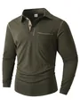 Polo à manches longues pour hommes vert armée avec poche poitrine et surpiqûres - Vert Militaire