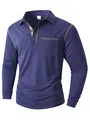 Polo à manches longues bleu marine pour homme avec poche poitrine et coutures - Bleu marine