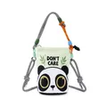 Cartoon panda print crossbody bucket bag with colorful multi-color woven rope strap - Green Panda