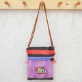 Cute camping style mini crossbody bag with Nice Day patch in purple and orange color - Black & Purple Patchwork
