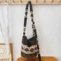 Cozy plush Fair Isle pattern shoulder bag for autumn and winter in brown and cream - Adjustable Length / Brown Diamond Pattern