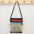 Cute camping style cartoon crossbody bag in colorful patchwork for phone and keys - Black Yellow Patchwork