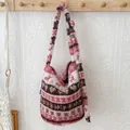 Plush Fair Isle pattern shoulder bag with adjustable strap in pink and brown color. - Adjustable Length / Pink Checkered Stripe