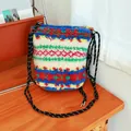 Bolso bandolera de felpa con rayas coloridas de lana de cordero suave para invierno. - Estilo de Cubo Pequeño (HT-277) / Cordón / Fair Isle Azul Blanco