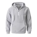 Premium lichtgrijze fleece hoodie voor heren met halve rits en kangoeroezak - S / Top (KJ-W042) / Lichtgrijs