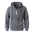 Kwalitatieve donkergrijze fleece hoodie voor heren met halve rits en een kangoeroezak - S / Top (KJ-W042) / donkergrijs
