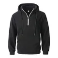 Comfortabele zwarte herenhoodie met halve rits, verstelbaar koord en kangoeroezak - S / Top (KJ-W042) / Zwart