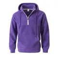 Paarse fleece hoodie voor heren met halve rits en een handige kangoeroezak voorop - S / Top (KJ-W042) / Paars