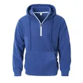 Ανδρικό μπλε φούτερ με κουκούλα από polar fleece με μισό φερμουάρ και τσέπη καγκουρό - S / Μπλούζα (KJ-W042) / Μπλε