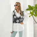 Chaleco de punto gris estilo preppy con lindo jacquard de setas para mujer moderna - S / Tops / Negro