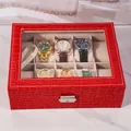 Elegante scatola porta orologi a 12 posti in pelle di coccodrillo rossa con vetro - 10-slot / Rosso