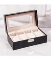 Elegante scatola per orologi in pelle nera motivo coccodrillo con 4 slot e finestra - 4 Slot / Nero