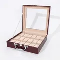 Scatola porta orologi premium 18 posti in pelle bordeaux motivo coccodrillo con vetro - Motivo coccodrillo con maniglia / 18 Slots / Borgogna