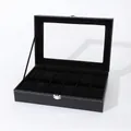 Zwarte kunstlederen horlogebox met 12 vakken en een groot transparant venster - All Black Interior / 12 Slots / Zwart