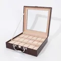 Scatola porta orologi in pelle di coccodrillo marrone con 12 scomparti - Motivo coccodrillo con maniglia / 18 Slots / Marrone