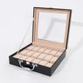 Porta orologi in pelle nera a coccodrillo con 24 scomparti e finestra trasparente - Motivo Coccodrillo (Con Maniglia) / 18 Slots / Nero