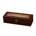 Elegante scatola porta orologi a 6 posti in pelle marrone con finestra in vetro trasparente - Motivo semplice (Serratura quadrata) / 6 Scomparti / Marrone