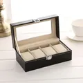 Elegante scatola porta orologi in pelle nera a coccodrillo con 4 slot e vetro - Motivo semplice (Serratura quadrata) / 4 Slot / Nero