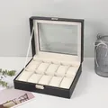 Elegante scatola per orologi in pelle di coccodrillo nera con 10 slot e vetro chiaro - 10 Slot (Serratura a Barra) / Nero
