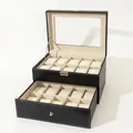 Scatola porta orologi a 2 strati con 20 slot in pelle nera motivo coccodrillo - Doppio Strato 20 Slot (Serratura a Barra) / Nero