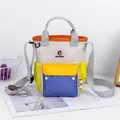 Vibrant multi-color crossbody water bottle bag with adjustable grey shoulder strap - Parent-Child Size / Beige Blue