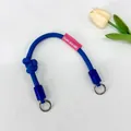 Blue nylon adjustable bag strap with decorative knot design and metal rings for crossbody bags - Short Hand-Knotted Rope / Blue