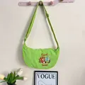 Bright green lightweight nylon dumpling shoulder bag featuring a cute squirrel embroidery - Squirrel / One Size / Green