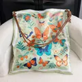 Elegant French style large capacity shoulder bag featuring a colorful butterfly and floral print - Fruit Green Butterfly