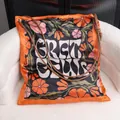 French style floral print large shoulder bag with orange satin finish and brown straps - Orange Trumpet Flower Letter
