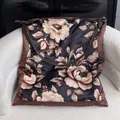 French style floral print fabric shoulder bag with large capacity for daily use - Dark Coffee Peony