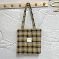 Stylish yellow and grey plaid woolen shoulder bag with front label detail - Plaid Style (HT-200) / Dark Green Plaid