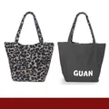 Reversible leopard print wool tote bag with a solid gray inner side and large capacity - Double Sided Style / Grey Leopard