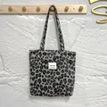 Fashionable grey leopard print fuzzy tote bag made of soft wool fabric for women - Leopard Style (HT-200) / Grey Leopard