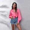 Chemise en mousseline rose avec manches lanterne et détail de nœud à la taille - Rose rouge