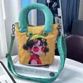 Cute hand-painted girl illustration canvas bucket bag with green handles and strap - Sunglasses Frog Girl Style (04) / Ginger Yellow and Green Contrast