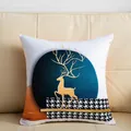 Artistic Nordic throw pillow cover with golden deer and houndstooth detail on sofa - 40*40cm / Lucky Deer