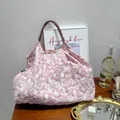 Élégant sac cabas matelassé rose et blanc MZTKIN avec poignée tressée marron - Cercle Rose