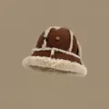 Warm winter plush bucket hat for women crafted in brown suede with cream faux fur - M (56-58cm) / Caramel color