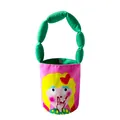 Bolso tipo cubo de lona rosa con estampado de dibujos y asa verde acolchada. - Verde