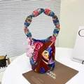 Artistic cartoon print canvas bucket bag with colorful girl design and puffy top handle - Pop Art Girl Print / Single Piece / Pink