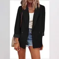 Elegant black double-breasted blazer for women in a professional commuter style - S / Tops / Black