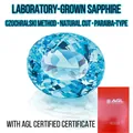 Detail van een 8CT ovalen lab-gekweekte Paraiba blauwe saffier met AGL-certificaat - 0.7-1.5ct / 4x6MM